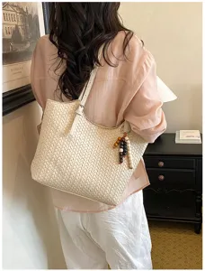 Borsa a spalla intrecciata elegante minimalista tinta unita casual da donna per estate.