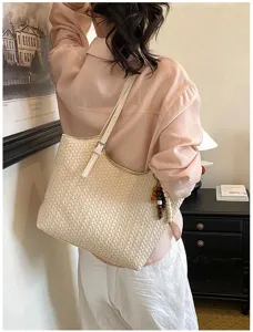 Borsa a tracolla intrecciata beige borsa shopper minimalista casual per donna moda.