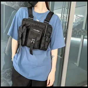 Herren Taktische Brusttasche Outdoor Multifunktional Werkzeug Weste Tasche Radfahren Schwarz