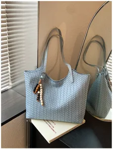 Borsa tote a spalla intrecciata classica da donna, elegante borsa casual in tinta unita.
