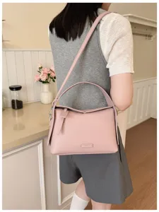 Stylish women casual pink shoulder bag pu leather handbag daily crossbody tote bag chic