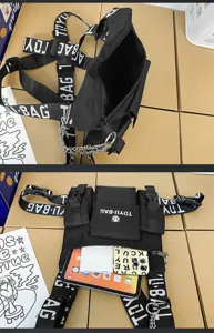 Taktische Streetwear Brusttasche Detail mit Mehrtaschen-Design und verstellbaren Trägern