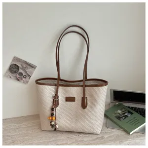 Sac Cabas Tissé Grand Capacité Été Casual Sac à Bandoulière Mode Élégant Sac Main Femme