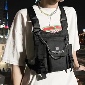 Herren Streetwear Brusttasche Taktische Hip Hop Weste Tasche mit Taschen Kette