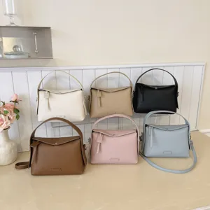 Stylish women shoulder bag set, solid color pebbled leather crossbody handbag, casual daily tote.