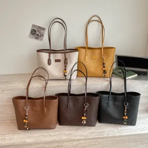 Sac cabas tissé élégant pour femme, grand sac porté épaule décontracté, sac à main.