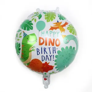 Jurassic dinosaur foil balloon round birthday party decoration green T-Rex cute style