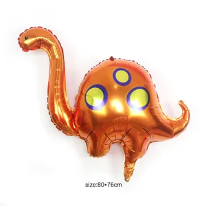 Large orange dinosaur aluminum foil balloon, sauropod shape for birthday party decor.