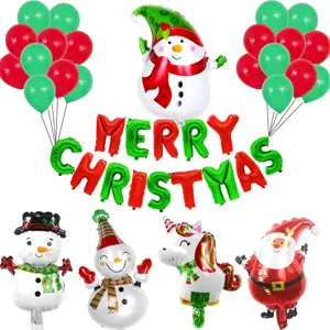 Set di palloncini in foil di Natale con Babbo Natale, pupazzo di neve e lettere.