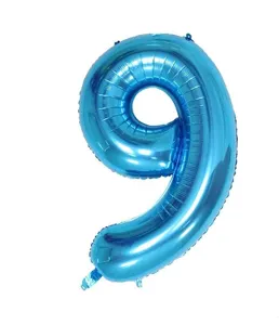 Blue number 9 foil balloon detail shot, perfect for birthday party and anniversary decor.