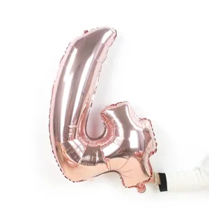Detailed view of a shiny rose gold number foil balloon, perfect for birthday party decorations.