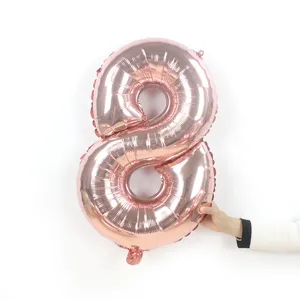 Rose gold number 8 foil balloon for birthday party, Mylar balloon decoration celebration.