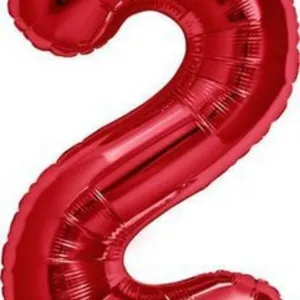 Red number 2 aluminum foil balloon for birthday party and anniversary celebration use.