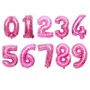 32-inch pink digital foil balloons with white heart patterns, perfect for birthday party decorations.