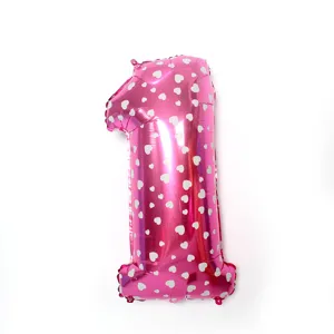32 Inch Pink Number 1 Foil Balloon with Heart Print for Birthday Party and Celebration Decor