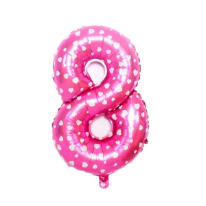 32 inch pink number 8 foil balloon with white hearts for birthday party celebration decoration