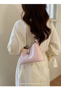 Borsa a spalla rosa minimalista con chiusura in metallo, elegante borsa retrò.