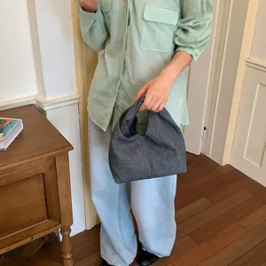 Minimalistische lässige Damen Handtasche dunkelgrau Stoff Knoten Griff stylische Tasche