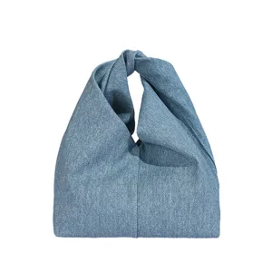 Blauer Jeansstoff japanischer Stil geknotete Dreiecks Tasche stilvolle Damen Handtasche Hauptansicht