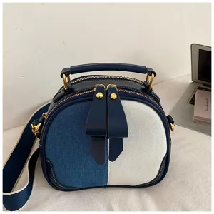 Γυναικεία στρογγυλή τσάντα ώμου κορεατικού στιλ τζιν patchwork ρετρό χιαστί τσάντα