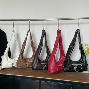 Retro leather shoulder bag tote hobo bag vintage motorcycle style for women trendy