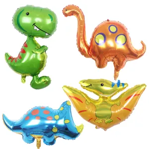 Cartoon dinosaur aluminum foil balloons detail close-up for kids birthday party decoration