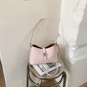 Borsa Sottoascellare Minimalista in Pelle PU da Donna Tinta Unita Chiusura a Serratura Borsa a Tracolla Casual Borsa a Mano
