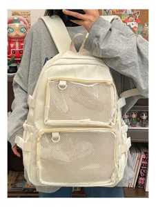 Japanese ins transparent ita backpack women canvas school bag double shoulder daypack