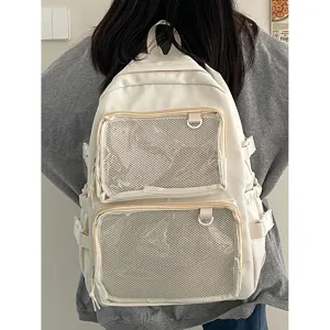 Japanese style transparent ita backpack women casual canvas school bookbag cute daypack.