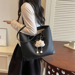 Μεγάλη μαύρη τσάντα shopper για γυναίκες, κομψή απλή τσάντα ώμου για καθημερινή χρήση.
