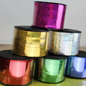 Holographic laser ribbon rolls for balloon decoration, wedding and gift box wrapping packaging.