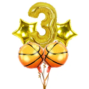 18-inch basketball number star foil balloon set for boys birthday party background decor.