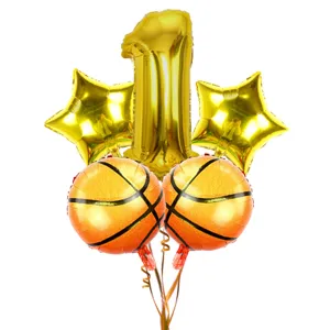 Basketball number 1 foil balloon set for boy birthday party decorations and events.
