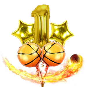 Basketball birthday party balloon set featuring number one and star foil balloons.