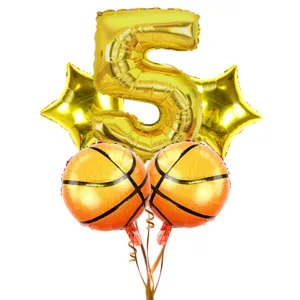 Basketball number 5 foil balloon set star balloons for boy birthday party decorations main view