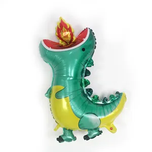 Dinosaur foil balloon, head-up fire breathing dragon design for kids birthday party decoration.