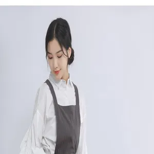 Japanese style cotton linen apron, minimalist baking painting apron for adult women.