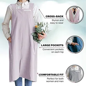 Cotton Linen Apron Cross Back Bib Aprons With Large Pockets Kitchen Cooking Florist Coffee Shop Workwear For Women