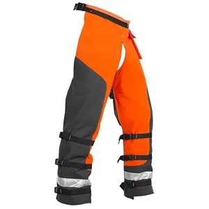 Pantaloni protettivi per motosega forestale con fibbie regolabili e strisce riflettenti