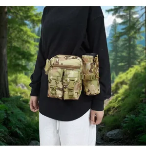 Waterproof tactical waist pack with water bottle holder for outdoor running and hiking.