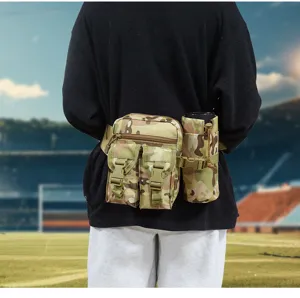Outdoor tactical camo waist bag with water bottle holder, waterproof running sports pouch.