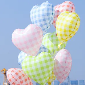18 inch heart shaped plaid foil balloon for kids princess birthday party decoration supplies