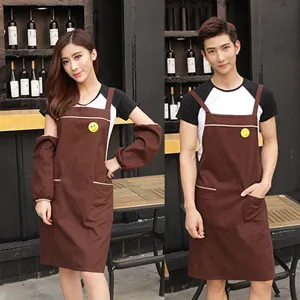 Solid Color Poly Cotton Apron With Pockets Kitchen Restaurant Work Apron For Adult Men Women Chef Cooking Baking