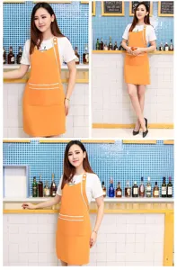 Korean style cute fashion orange apron with pockets for salon cafe coffee shop waiter work uniform