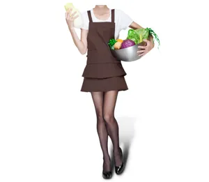 Stilvolle koreanische braune Rüschenschürze Detailansicht für Café und Küchenarbeitskleidung.