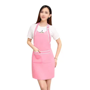 Korean Style Cute Fashion Apron For Women Kitchen Cooking Baking Cafe Waiter Work Apron Solid Color With Pockets
