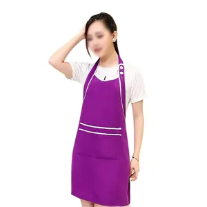 Korean cute fashion purple apron with pockets and white trim for beauty salon and cafe work