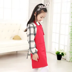 Kids red apron cute children painting pinafore kindergarten art over-sleeves uniform