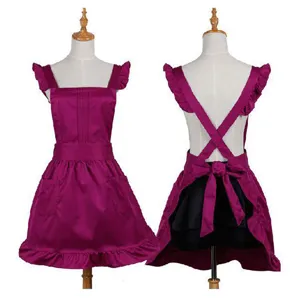 Korean style solid color ruffled apron for women, beauty nail salon workwear, backless design.