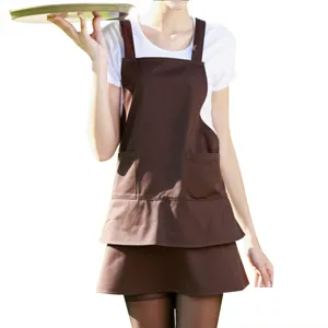 Koreanische Mode einfarbige Schürze Arbeitskleidung mit Taschen für Café und Nagelstudio